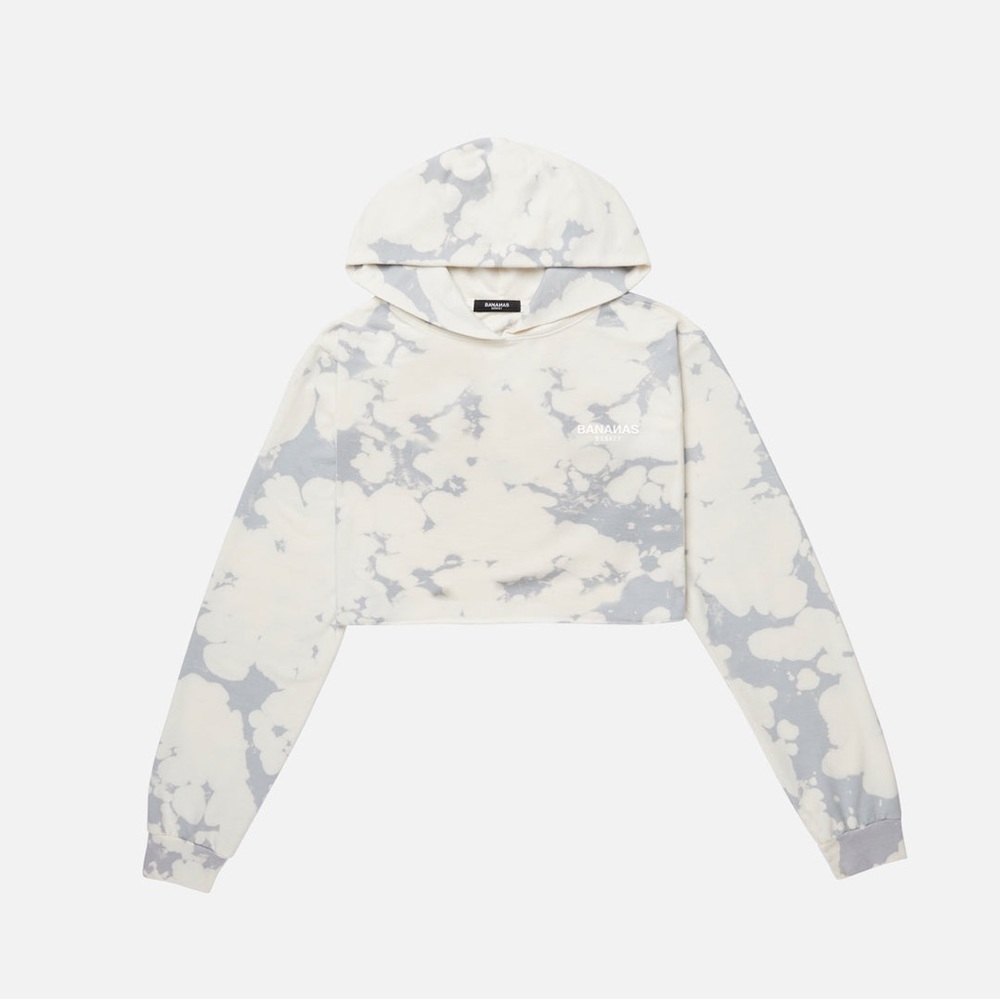 Women's Cream and Gray Cropped Hoodie
